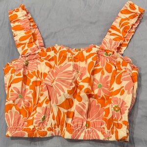 aerie Pink and Orange Floral Cropped Tank